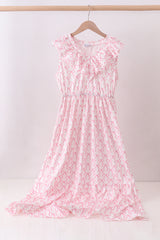 Pink bow ruffle tiered dress