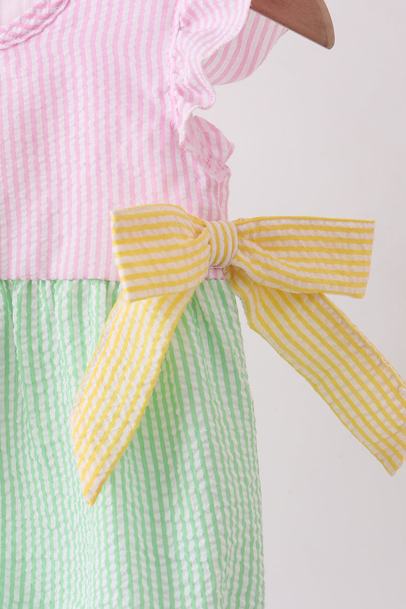 Pink flutter trim seersucker ruffle bubble