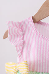 Pink flutter trim seersucker ruffle bubble