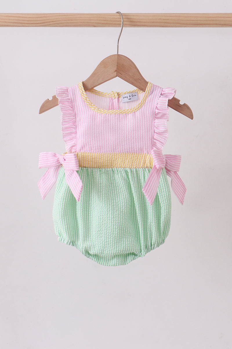 Pink seersucker ruffle bow bubble