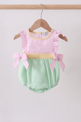 Pink seersucker ruffle bow bubble