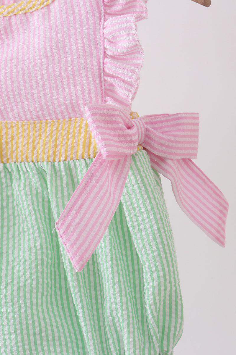 Pink seersucker ruffle bow bubble