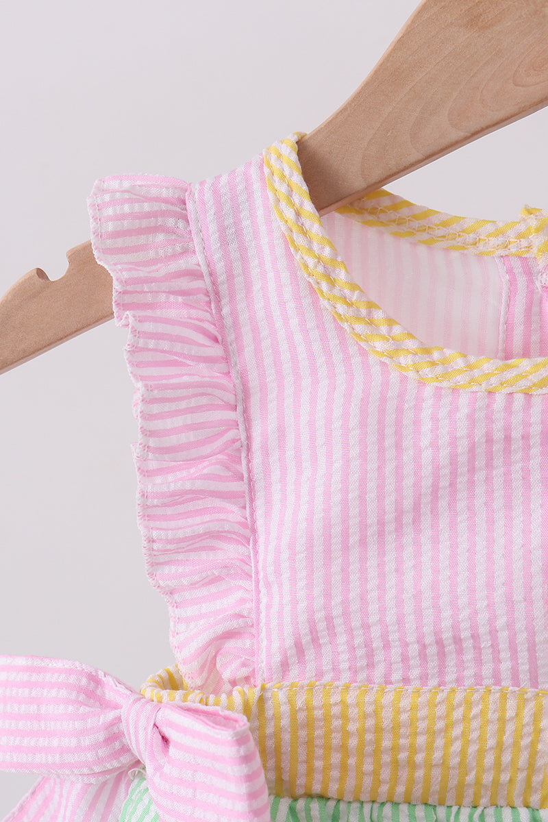 Pink seersucker ruffle bow bubble