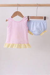 Pink seersucker ruffle bloomer set