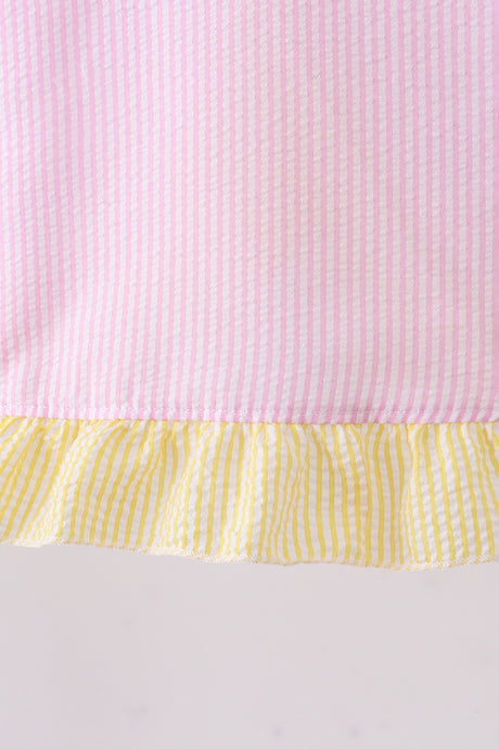 Pink seersucker ruffle bloomer set