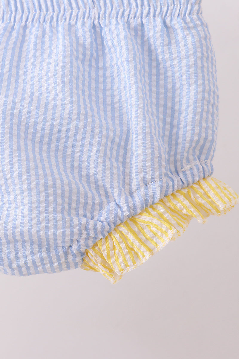 Pink seersucker ruffle bloomer set