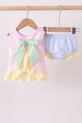 Pink seersucker ruffle bloomer set