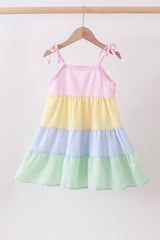 Blue stripe seersucker tiered dress