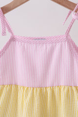 Blue stripe seersucker tiered dress