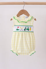 Yellow golf smocked ruffle gingham bubble