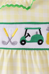 Yellow golf smocked ruffle gingham bubble
