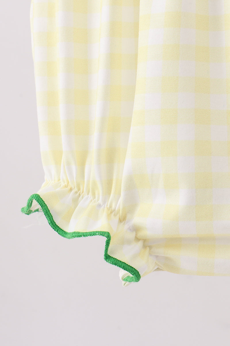 Yellow golf smocked ruffle gingham bubble