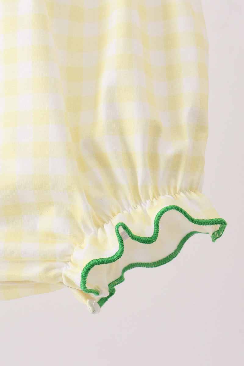 Yellow golf smocked ruffle gingham bubble