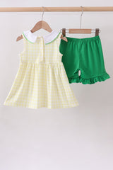 Yellow golf smocked gingham ruffle shorts set