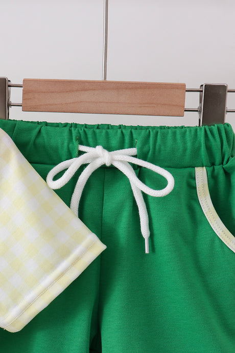 Yellow golf smocked gingham shorts set