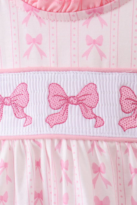 Pink bow smocked ruffle bloomer set