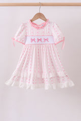 Pink bow smocked ruffle dress