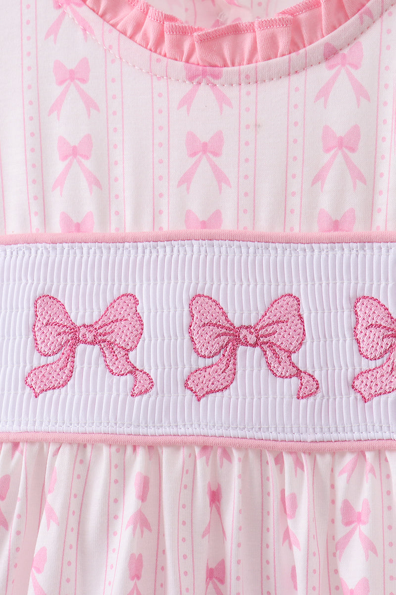 Pink bow smocked ruffle dress