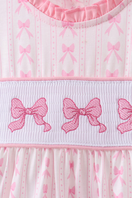 Pink bow smocked ruffle dress