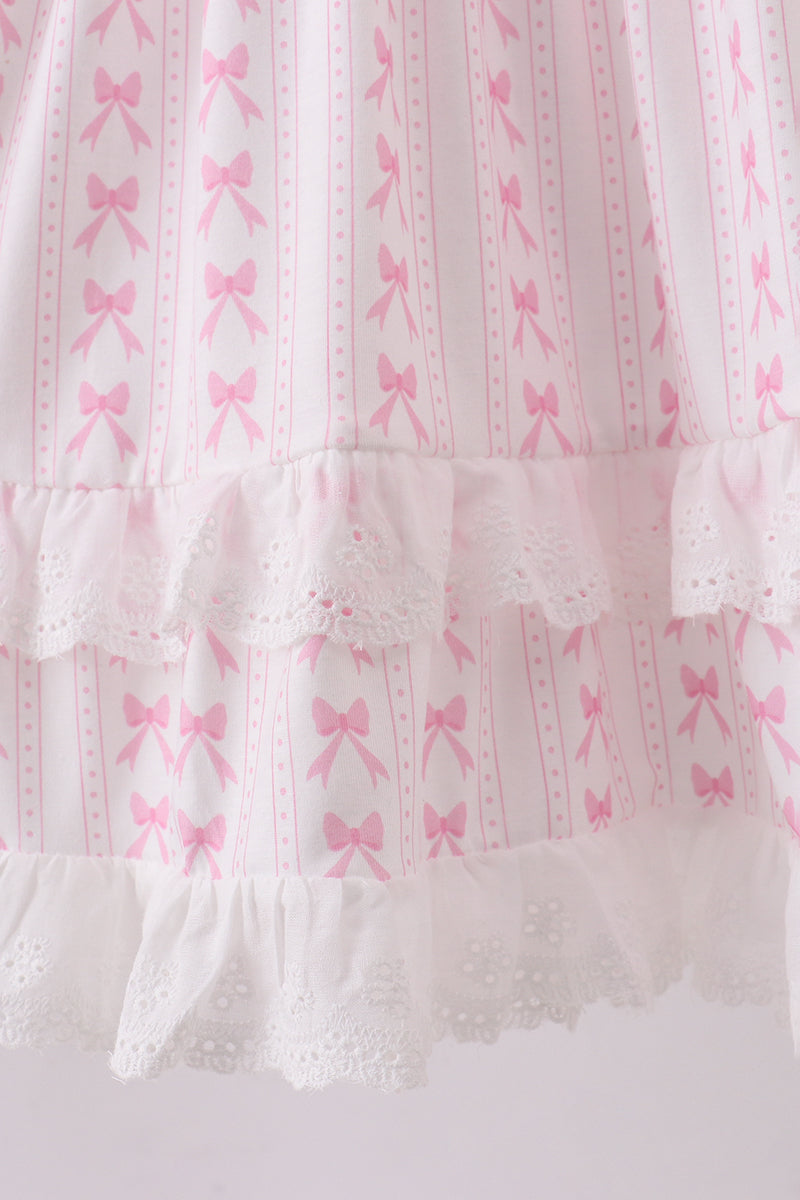 Pink bow smocked ruffle dress
