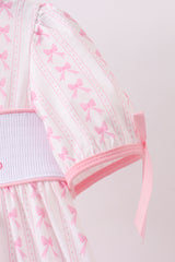 Pink bow smocked ruffle dress