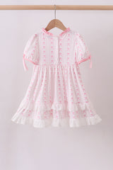 Pink bow smocked ruffle dress