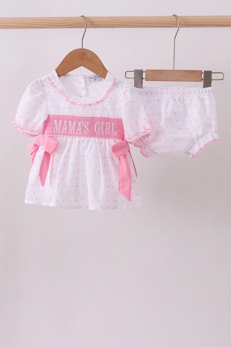 Pink MAMA'S GIRL embroidery swiss dot ruffle bloomer set