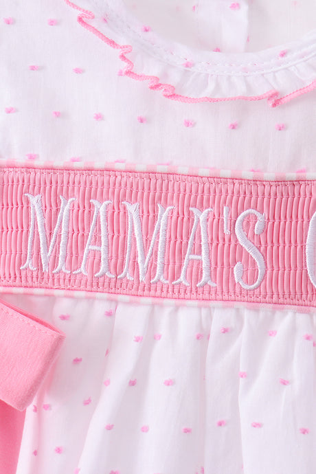 Pink MAMA'S GIRL embroidery swiss dot ruffle bloomer set