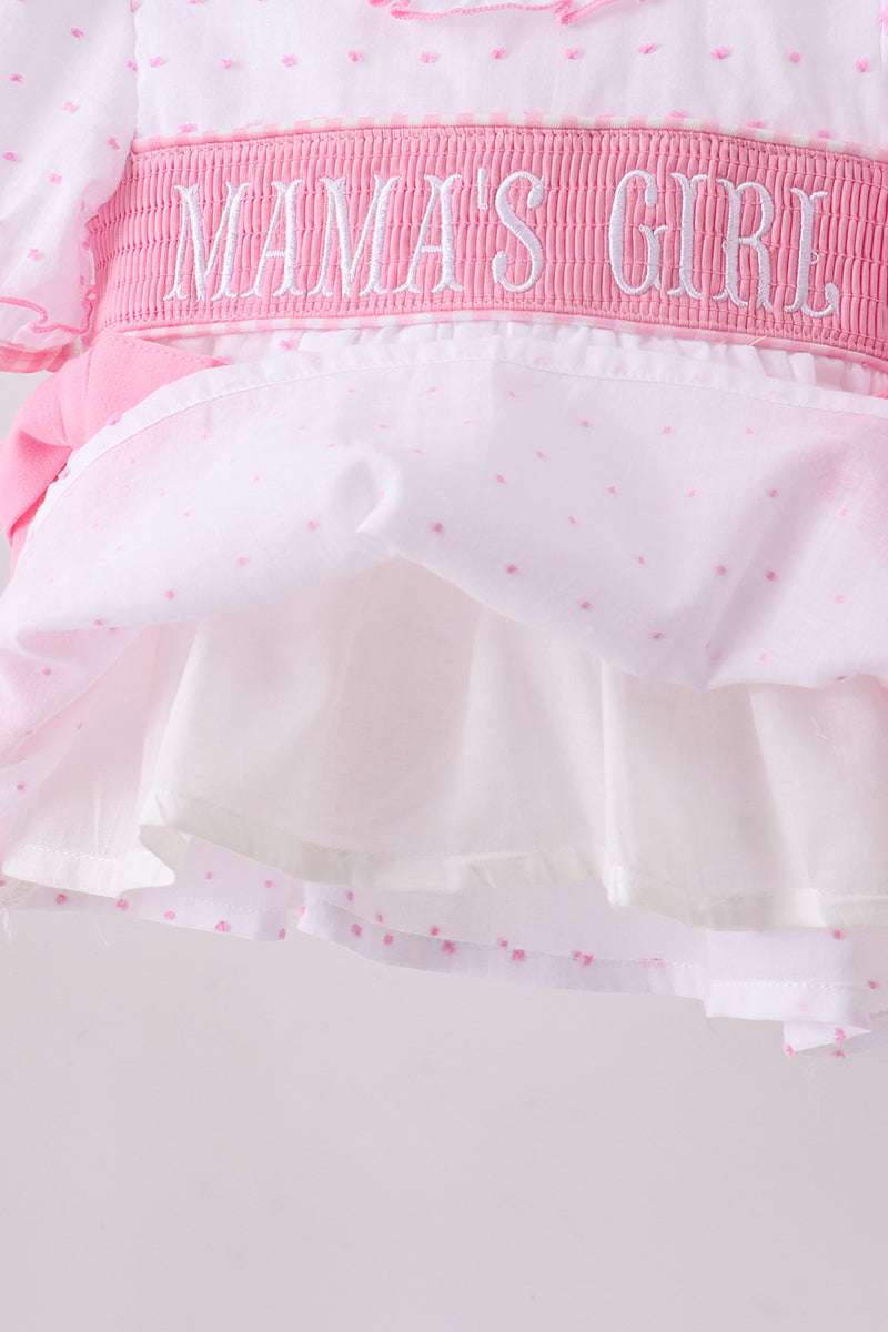 Pink MAMA'S GIRL embroidery swiss dot ruffle bloomer set