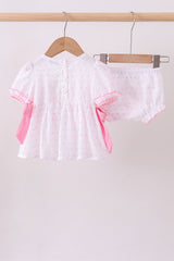 Pink MAMA'S GIRL embroidery swiss dot ruffle bloomer set