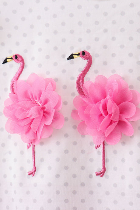 Pink flamingo embroidery ruffle bubble