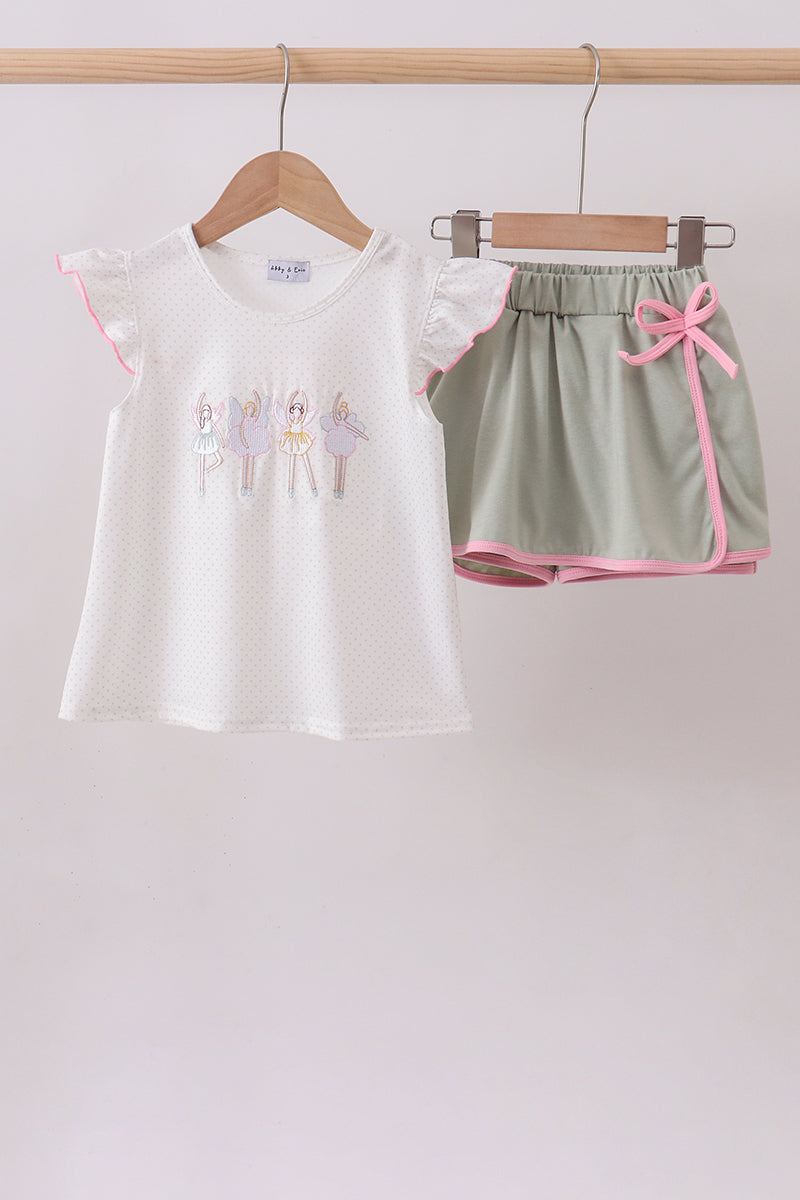 Dance angel embroidery ruffle skort set