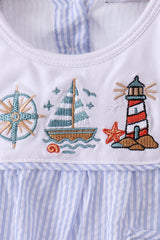 Blue sailboat seersucker bloomer set