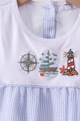 Blue sailboat embroidery ruffle shrots set