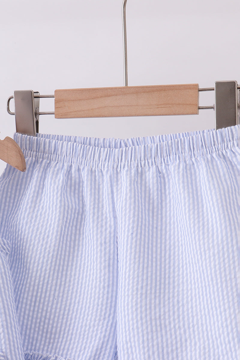 Blue sailboat embroidery ruffle shrots set