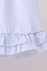 Blue sailboat embroidery ruffle shrots set