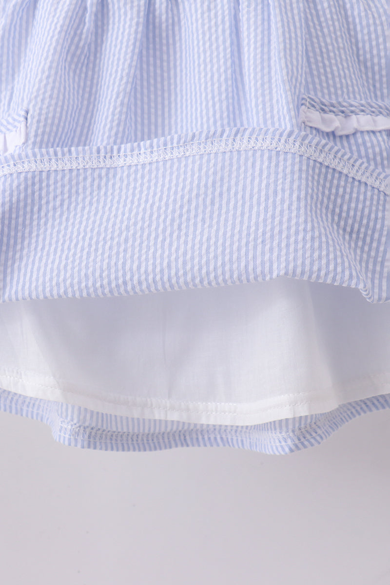 Blue sailboat embroidery ruffle shrots set