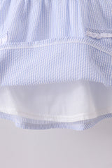 Blue sailboat embroidery ruffle shrots set