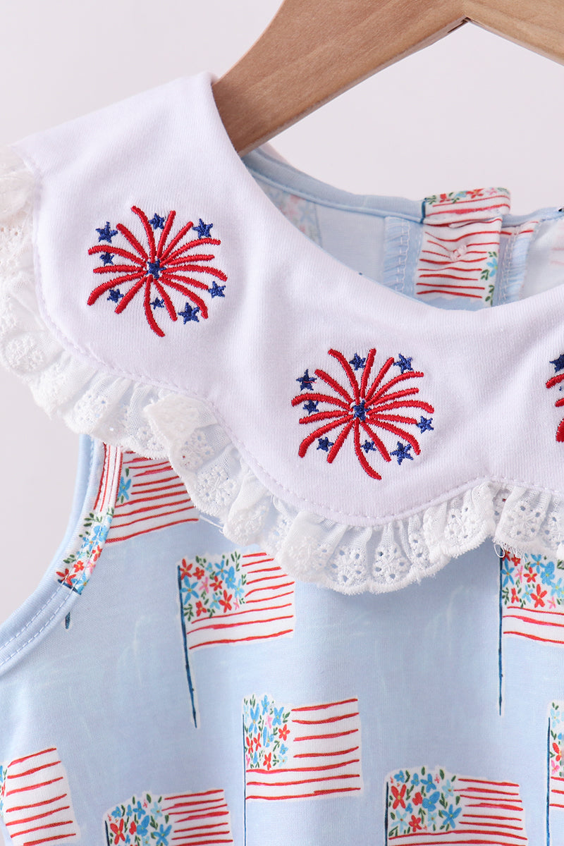 Blue fireworks embroidery skort set