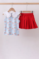 Blue fireworks embroidery skort set