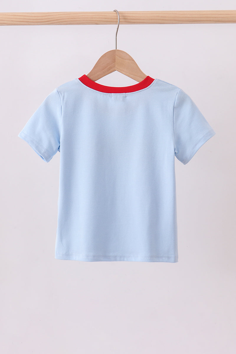 Blue fireworks embroidery top