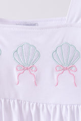 Blue seashell embroidery ruffle shorts set