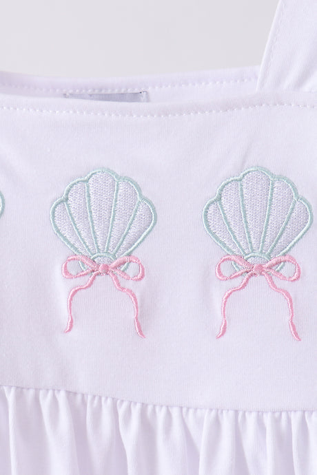 Blue seashell embroidery ruffle shorts set