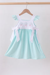 Blue seashell embroidery ruffle dress