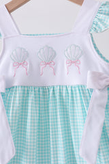 Blue seashell embroidery ruffle dress