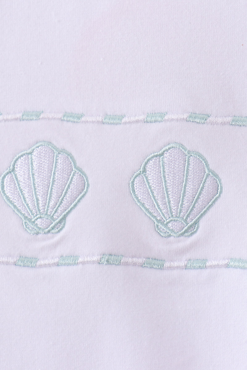 Blue seashell embroidery shorts set