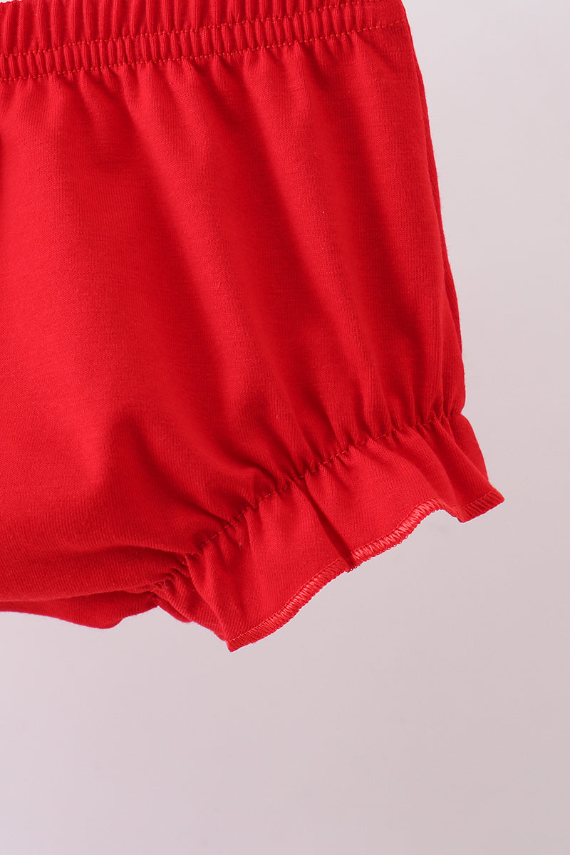 Red puppy embroidery gingham bloomer set