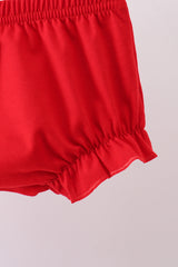 Red puppy embroidery gingham bloomer set