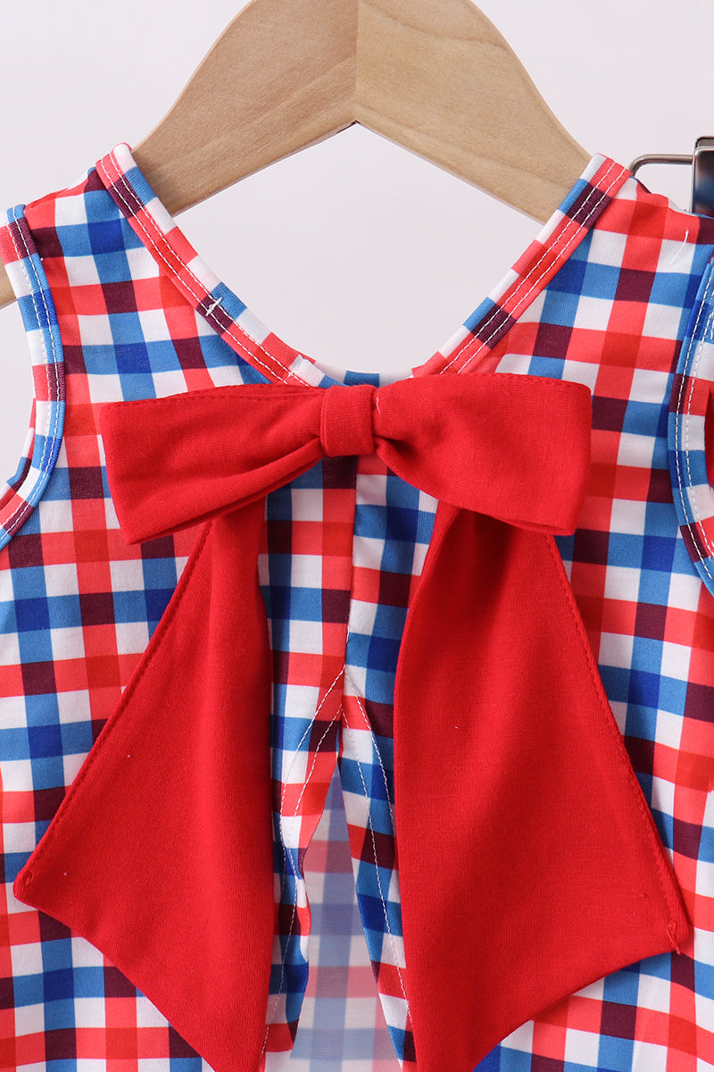 Red puppy embroidery gingham bloomer set