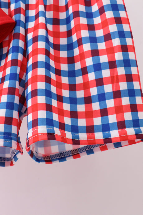 Red puppy embroidery gingham shorts set